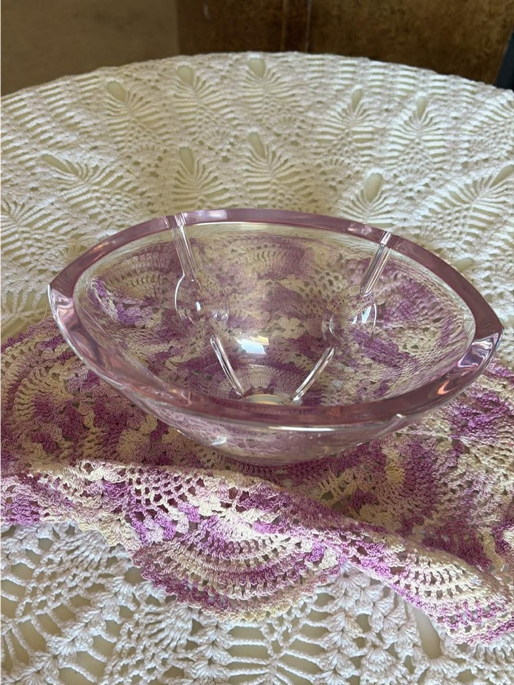Pink Glass Crystal heavy oval  Bowl